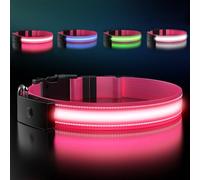 LED Light Up Dog Collar - Rechargeable Magnetic Charging Waterproof - 1600FT High Visibility Glow Flashing Collar - Night Walking Safety Collar for Small Medium Large Dogs (Pink, XL (20-26in))