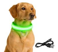 LED Light Up Dog Collar - Rechargeable & Waterproof - USB Illuminated Dog Collar for Night Safety - Glow in the Dark, Flashing Dogs Collars for Walking - Medium, Green - Reflective Glow Collars