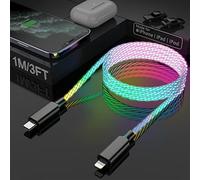LED Light Up Flowing Type-C iPhone Charger Cable PD 27W iPhone Fast Charger Cord USB-C to iphoneCable RGB LED Light Up Glowing Fast Charging Cable Cord for Apple iPhone 14/13/12/Pro/11/8/7/6-3FT