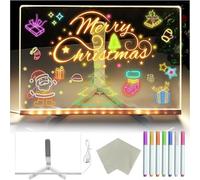 LED Light-Up Message Board 30x20cm - 7 Colour Changing Acrylic Writing Board with Pen & Stand, Kids Doodle Board for Home/School/Office, Reusable Drawing Note Board