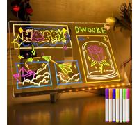 LED Light Up Message Board, 30x20cm Illuminated Acrylic Memo Board with 7 Colour Pens, Reusable Glowing Writing Tablet for Home Office Party Decor, Neon Effect Light Board for Notes & Doodles