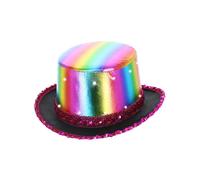 Smiffys LED Light Up Metallic Top Hat, Rainbow with Elastic Inner Rim, Party & Carnival Fancy Dress, Adult Dress Up Hats