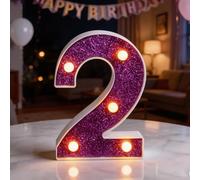 LED Light Up Numbers, 2 Marquee Numbers Lights Sign for 2nd Birthday Decorations, 6.3inch Purple Light Up Numbers Sign for 2nd Birthday Wedding Anniversary Backdrop Home Decor
