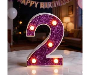 LED Light Up Numbers, 2 Marquee Numbers Lights Sign for 2nd Birthday Decorations, 6.3inch Purple Light Up Numbers Sign for 2nd Birthday Wedding Anniversary Backdrop Home Decor