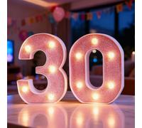 LED Light Up Numbers, 30 Marquee Numbers Light Sign, Pink LED Number Lights for 30th Birthday Decorations, Warm Lighted Number Sign for Birthday Wedding Anniversary Home Wall Decor