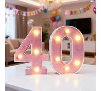 LED Light Up Numbers, 40 Marquee Numbers Light Sign, 6.3 inch Pink LED Number Lights for 40th Birthday Decorations, Warm Lighted Number Sign for Birthday Wedding Anniversary Home Wall Decor