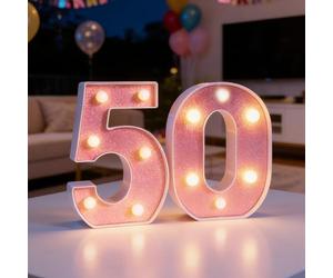 LED Light Up Numbers, 50 Marquee Numbers Light Sign, 6.3 inch Pink LED Number Lights for 50th Birthday Decorations, Warm Lighted Number Sign for Birthday Wedding Anniversary Home Wall Decor
