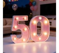 LED Light Up Numbers, 50 Marquee Numbers Light Sign, Pink LED Number Lights for 50th Birthday Decorations, Warm Lighted Number Sign for Birthday Wedding Anniversary Home Wall Decor