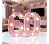 LED Light Up Numbers, 60 Marquee Numbers Light Sign, Pink LED Number Lights for 60th Birthday Decorations, Warm Lighted Number Sign for Birthday Wedding Anniversary Home Wall Decor
