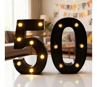LED Light Up Numbers, 8.5inch Marquee Numbers Lights for 50th Birthday Decorations, Black Light Up Number Sign for 50th Birthday Wedding Anniversary Table Wall Party Decor