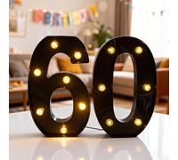 LED Light Up Numbers, 8.5inch Marquee Numbers Lights for 60th Birthday Decorations, Black Light Up Number Sign for 60th Birthday Wedding Anniversary Table Wall Party Decor