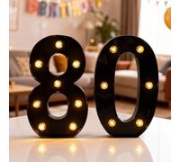 LED Light Up Numbers, 8.5inch Marquee Numbers Lights for 80th Birthday Decorations, Black Light Up Number Sign for 80th Birthday Wedding Anniversary Table Wall Party Decor