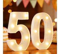 LED Light Up Numbers: 8.86 Inch Marquee Number - warm white - Her Him | Sturdy & light - table/wall mount - LED Number Lights for 50th Birthday Decorations - wedding - anniversary parties(50)