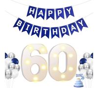 Led Light Up Numbers, Number Lights for Birthday , 60th Birthday Decorations Light Up Numbers, Happy Birthday Banner and Balloons for Party Supplies (warm white-60th)