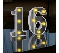 LED Light Up Numbers Sign, LED Number Lights, Cool & Warm Light up Numbers for 16th Birthday Decorations, for Birthday Party Night Lights Anniversary Backdrop Home Decor (White-16)