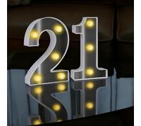 LED Light Up Numbers Sign, LED Number Lights, Cool & Warm Light up Numbers for 21st Birthday Decorations, for Birthday Party Night Lights Anniversary Backdrop Home Decor (White-21)
