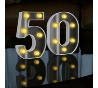 LED Light Up Numbers Sign, LED Number Lights, Cool & Warm Light up Numbers for 50th Birthday Decorations, for Birthday Party Night Lights Anniversary Backdrop Home Decor (White-50)
