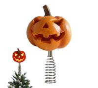LED Light Up Pumpkin Tree Topper, Small Decorative Pumpkin Skull Ghost Topper, Miniature Resin Craft Christmas Tree Decorations Halloween Ornaments, Festive Themed Creepy Treetops Home Decor