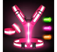 Led Light Up Running Vest Reflective Vest for runners night walking, Rechargeable LED Reflective Running Vest High Visibility with Adjustable Waist/Shoulde, Reflective Armband for Women Men (Pink)