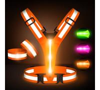 Led Light Up Running Vest Reflective Vest for runners night walking, Rechargeable LED Reflective Running Vest High Visibility with Adjustable Waist/Shoulde, Reflective Armband for Women Men (Orange)