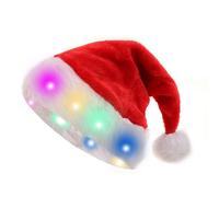 LED Light Up Santa Hat, Christmas Hat Colorful Lights | 48x35cm, 12 LED Beads, Multicolor/Warm Light, Soft Comfortable Liner Fabric, Christmas Decorations Holiday Hat
