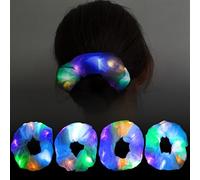 LED Light Up Scrunchies Hair Ties - Halloween & Christmas Blue White Scrunchie,3 Light Modes, Glow in the Dark, Girls' Hair Accessories, Perfect for Parties, Raves, Festivals & Spooky Season