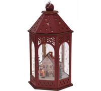 LED Light Up Wooden Christmas Scene - Red Festive Decoration with Snowy House Scene, Warm White LEDs, Xmas Ornament with Star Cut-Outs for Home, Table or Mantel Display (Child with Present, Red)