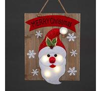 LED Light-Up Wooden Santa Snowflakes Wall Hanging Battery Operated 30x36cm - Merry Christmas Decoration