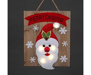 LED Light-Up Wooden Santa Snowflakes Wall Hanging Battery Operated 30x36cm - Merry Christmas Decoration