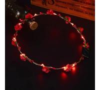 Led Light Women Flower Girl Headband Glow Blinking Crown Hair Wreath For Girls Women Wedding Festival Christmas New Year Party (Red)