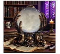 Led Lighted Animated Decor Halloween Crystal Ball with Fog- 10" Animated Spinning Glowing Orb with Skeleton Hand,Mystic Psychic Centerpiece for Home Office Haunted Bookshelf Gothic Decord
