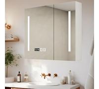 LED Lighted AntiFog Bathroom Mirror with Sto Modern Recular WallMounted SpaceSaving Mirror Touch Control Clock Feature Sk and Functal Design.