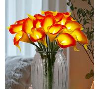 LED Lighted Artificial Flowers Calla Lily Bouquet Lamp 20 stems Real Touch Calla Faux Flower Lights for Valentine's Day Gift and Easter Home Kitchen Wedding Dining Table Decor(Orange, No Vase)
