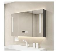 LED Lighted Bathroom Medicine Cabinet - Wall Mounted Vanity Mirror with Storage Rack Grey 90cm - Ideal for Corridors Bedrooms and Living Rooms