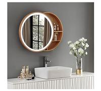 LED Lighted Bathroom Mirror Cabinet, Wall Mounted Round Mirror Cabinet, Storage Mirror, Round Medicine Cabinet With Mirror For Bathroom, Bedroom, Living Room (Color : Beige, Size : 70cm)