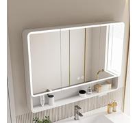 LED Lighted Bathroom Mirror Cabinet WallMounted AntiFog Storage Shelf Modern Open Hanging Organizer for Vanity Stylish Bathroom Decor SpaceSaving Solution.