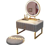 LED Lighted Bay Window Dressing Table with Mirror & Drawers Velvet Makeup Desk with Touch Control Stylish Vanity for Bedroom & Makeup Station (60cm/80cm Grey)
