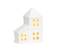 LED Lighted Ceramic Christmas Village Houses - White Porcelain Village Town Houses - Xmas Holiday Farmhouse Rustic Decor for Home Table Room