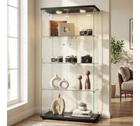 LED Lighted Display Cabinet Black Showcase 164.5 x 80.6 x 36.5 cm Glass Doors with Lock Floor Standing Glass Case Tempered Safety Glass Modern Storage Solution