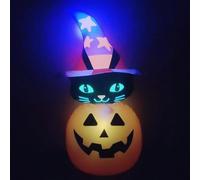 LED Lighted Halloween Pumpkin Cat Inflatable Decoration for Patio and Garden, Remote Control Function Creates Haunted Atmosphere