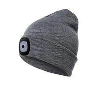 LED Lighted Hat Upgraded,USB Head Torch Rechargeable,3 Brightness Lighted Beanie Cap,Unisex Winter Warm Knit Beanie, Bluetooth Hat for Camping, Walking, Running, Cycling Grey