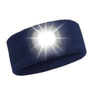 LED Lighted Headband, USB Rechargeable Night Running Headlamp Running Lights for Runners with 4 LED, Head Torch Stretchy Waterproof, Hands Free Flashlight for Runners Dog Walking Hiking (Navy Blue)