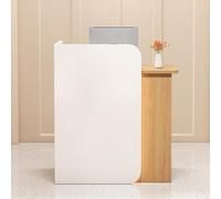 LED Lighted L-Shaped Reception Desk with Lockable Drawer - Modern Front Counter for Office Beauty Salon Lobby and Waiting Area - Stylish and Functional Reception Furniture