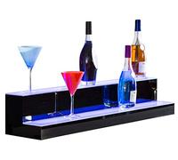 LED Lighted Liquor Bottle Display Illuminated Bottle Shelf 2 Tier, Home Bar Bottle Shelf 2 Step Drinks Lighting Shelves with RF Remote Control Multiple Colors, Remote Control., 80 * 21 * 17cm