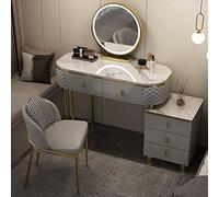 LED Lighted Makeup Vanity Desk with Adjustable 3 Color Touch Light Dressing Table with Drawers & Padded Stool 120cm/47.2in White Elegant & Functional Design