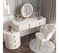 LED Lighted Makeup Vanity Set with Adjustable Mirror Modern White Dressing Table & Drawer 47.2" Makeup Desk with Padded Stool for Bedroom Decor & Beauty Essentials.