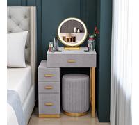 LED Lighted Makeup Vanity Table with Mirror 3 Adjustable Lighting Modes Modern Dressing Table with 4 Drawers for Daughter or Wife's Bedroom Decor