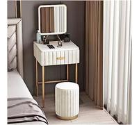 LED Lighted Marble Dressing Table with Square Mirror & Storage Shelf White Bedroom Vanity Table for Makeup Elegant & Modern Design 23.6"