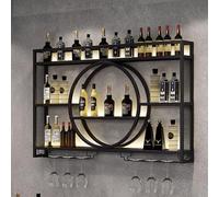 LED Lighted Metal Wall Wine RackIron Wine Shelf with Liquor Bottle HolderStylish Bar Storage for Kitchen & Living Room Decor