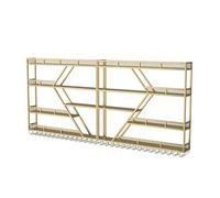 LED Lighted Metal Wine RackWall Mounted Floating Liquor Shelves with Glass HolderStylish Storage for Kitchen Living Room CafeGold Finish (300x20x123cm)
